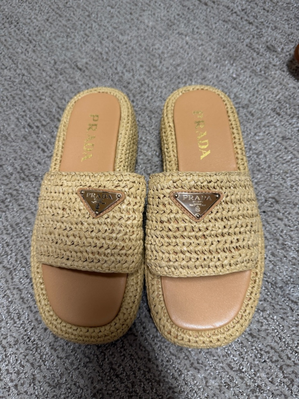Prada Natural Beige Woven Slide Mules